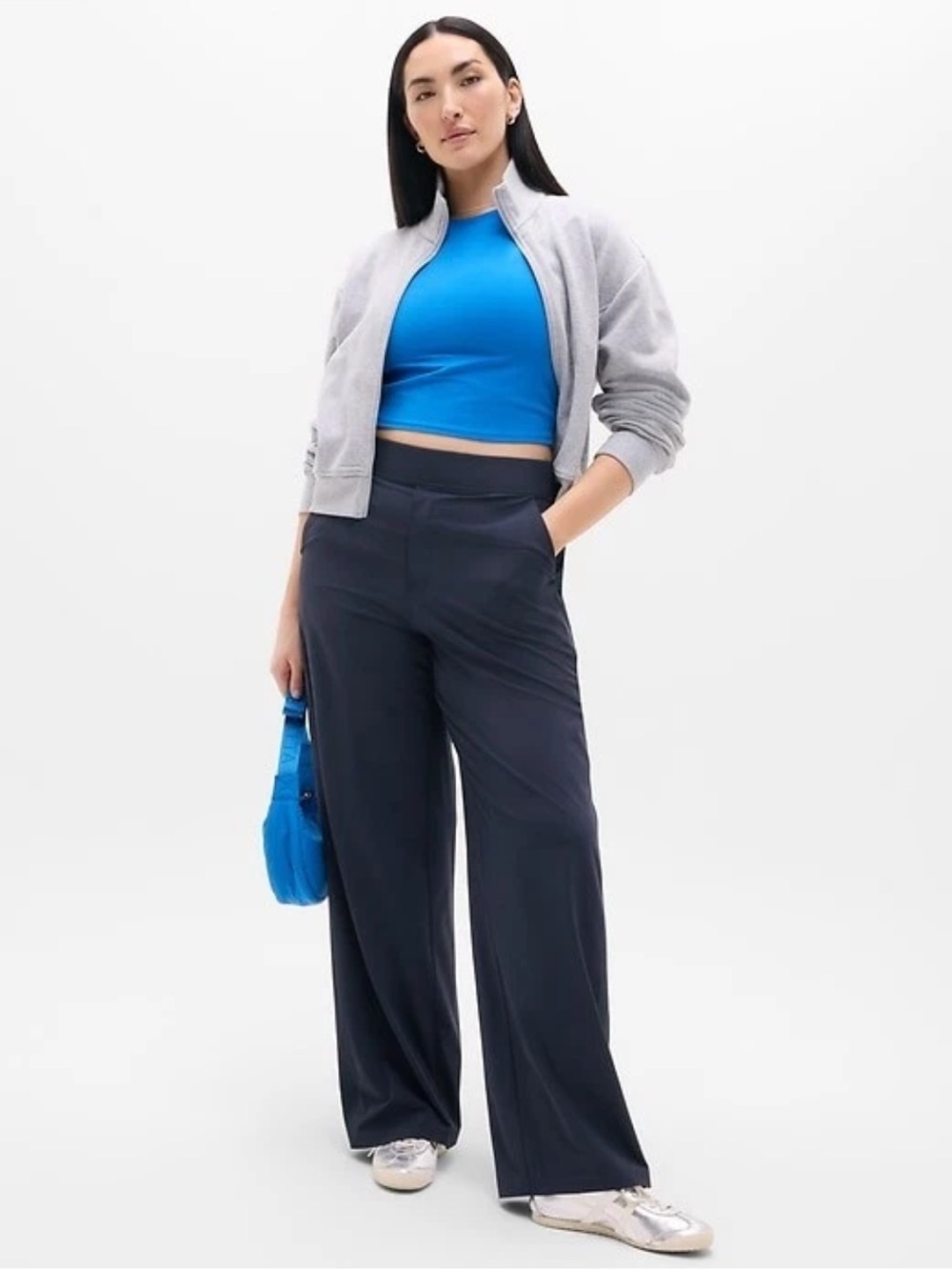 ATHTLETA Brooklyn Mid Rise Wide Leg Pant Navy Blue 4 Athleisure Streetwear Light